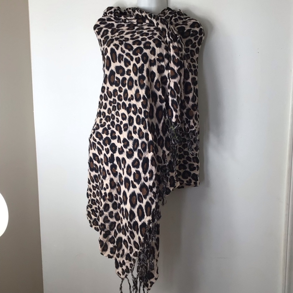 Bali Collection Leopard Print Scarf in Black, Brown and Cream